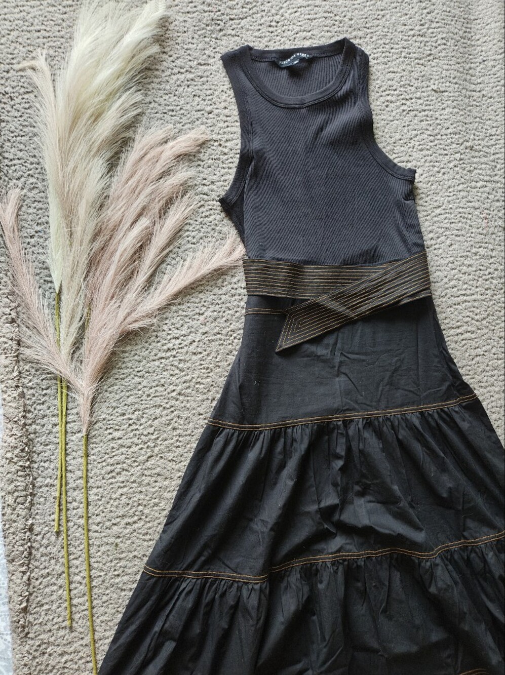 Black Midi Skirt with Contrasting Stitch Detail